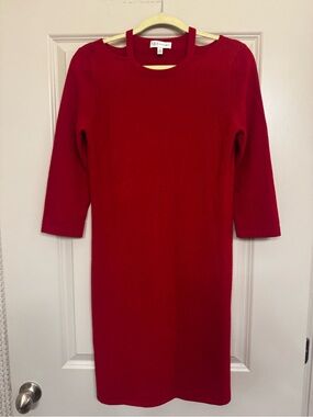 Neiman Marcus Red Cashmere Long-Sleeve Dress